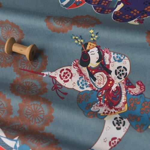 Japanese Style Floral And Portrait Washed Twill Shirt, Long Skirt, Table Cloth, Sofa Towel, Pillowcase Fabric Diy Fabric