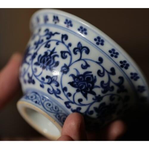Hand painted blue and white Yongle pressed hand cup Jingdezhen tea cup ceramic tea cup Master Cup