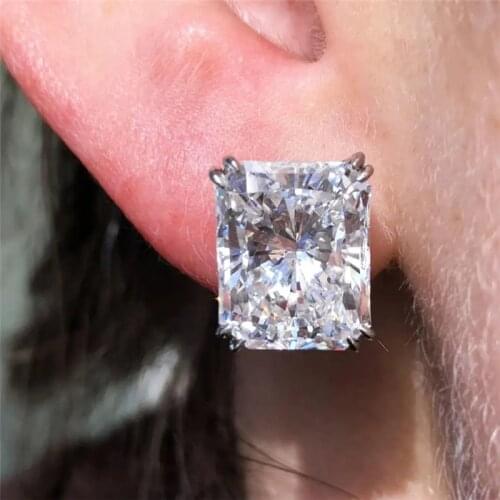 Huitan Simple Rectangular Cubic Zirconia Stud Earrings for Women Temperament Accessories Wedding Engagement Fashion Jewelry 2021