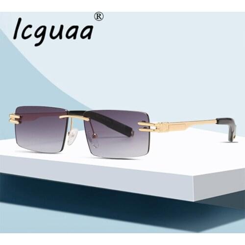 Fashion Rectangle Sunglasses Small Rimless Metal Frame Gradient Eyewear Classic Trending Men Sun Glasses Female Oculos De Sol