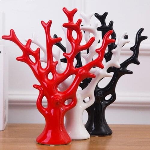 Wedding Decoration Gift Desktop Furnishing Articles Ceramic Black White Red Color Decorative Trees Chinese Rich Tree Coral