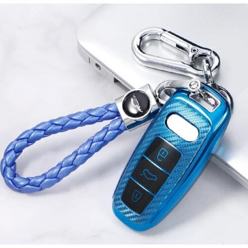 Key Case Cover Protection for Audi A6L C8 Q8 A7 A8 A3 E-tron 2020 2019 2018 Audi A3 TT Car Case for Keys TPU Carbon Fiber