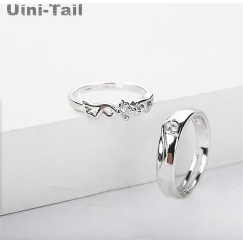 Uini-Tail hot sale new 925 sterling silver fashion bi wing double flying couple open ring simple personality fashion trend sweet