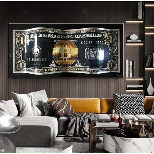 Inspirational Money Canvas Prints Modern Canvas Painting One Bitcoin Dollar Picture Retro Art Wall Poster for Home Decor Cuadros