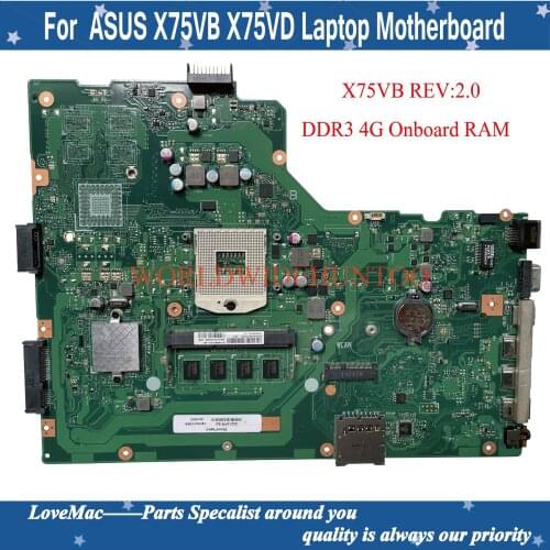 X75VB REV:2.0 mainboard For Asus A75A X75A X75VB Laptop Motherboard HM76 Support Intel I3 I5 I7 series cpu 4GB Onboard RAM