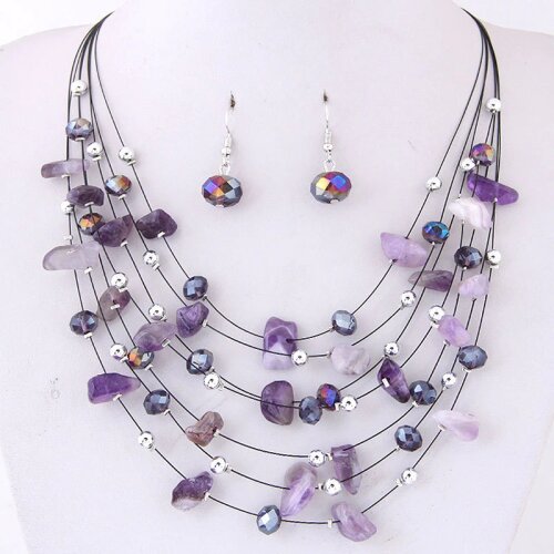 YADA Boho Multi-element Crystal Choker Necklace Earrings Sets For Women Jewelry Vintage Multiple Layers Necklaces Set ST210001