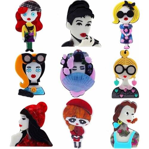 New Fashion Creative Figure Lovely Girls Acrylic Brooches For Women Cartoon Elegant Lapel Pin Brooch Badge Dress Party Jewelry