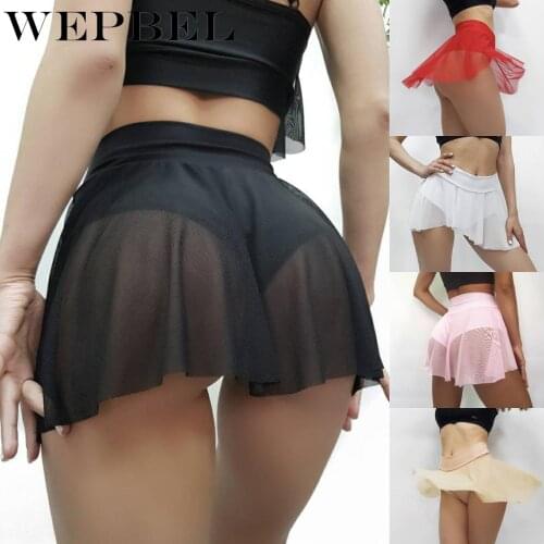 WEPBEL Women Sexy High Waist Chiffon Mini Skirt Ladies Elegant Summer Slik Thin See Through Irregular Short Skirt
