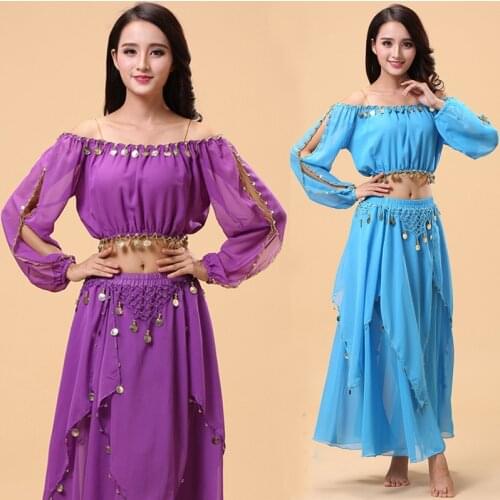 Adult Oriental India Dancing Dress Fashion Stage Performance Bellly Dance Wear Costume Set For Women Belly Outfits Top And Skirt