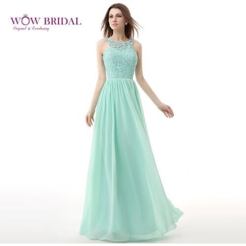 Wowbridal Graceful Viridity Long Prom Dress 2021 Sheer Strapless Appliqued Lace Open Back Chiffon A-Line Women Party Dress