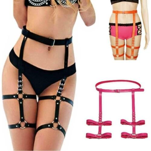 Women Sexy Lingerie Punk Garter Belts Harness Leg Thigh Suspender Straps Adjustable PU Leather Erotic Underwear