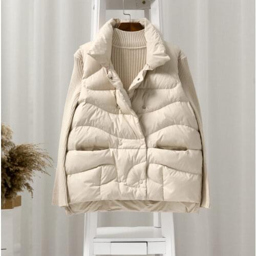Loose Women Down Vests Autumn Winter Sleeveless Duck Down Coat Stand-up Collar Waistcoat Plus Size Vest e184