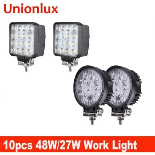 10Pcs 4Inch 48W 27W LED Work Light Spot/Flood Round Square LED Lamp for Offroad 4WD Trailer Motorcycle Car Truck