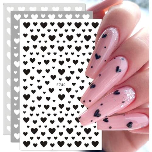 1PC 3D Nail Stickers Black Heart Love Self-Adhesive Slider Letters Nail Art Decorations Stars Decals Manicure Accessories