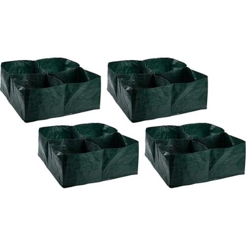 4 Pack Fabric Raised Garden Bed- 4 Divided Grids Square Raised Garden Planter Grow Pot for Outdoor Herb Flower Plants