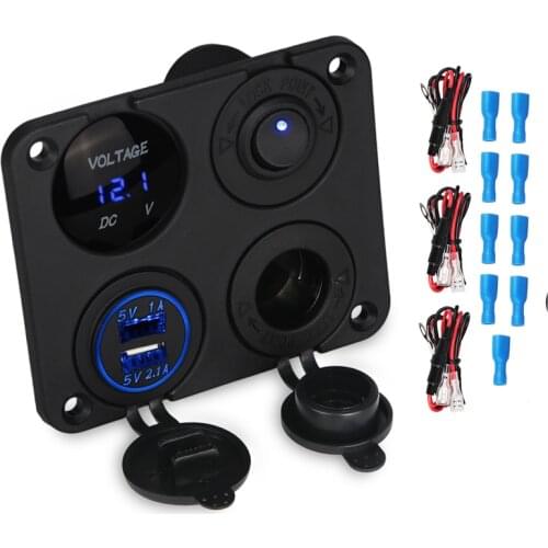4 in 1 Switch Panel Double USB Socket Charger 3.1A LED Voltmeter 12V Power ON-OFF Toggle Switch Panel for Car Boat Marine Truck