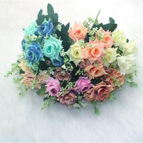 7 heads 5.5 cm silk flower simulation 5-corner rose European style multicolor fake bridal flower bouquet wedding family party de