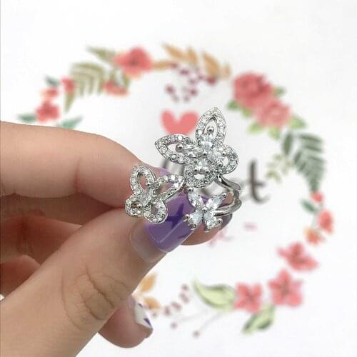 Charm Butterfly Rings Adjustable Size Korean New Fashion S925 Silvery Geometry Jewelry For Women Engagement Party Statement Gift