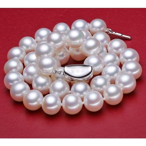 Eternal wedding Women Gift word 925 Sterling real 925 real natural big Zhuji pearl necklace 10-11mm round strong p