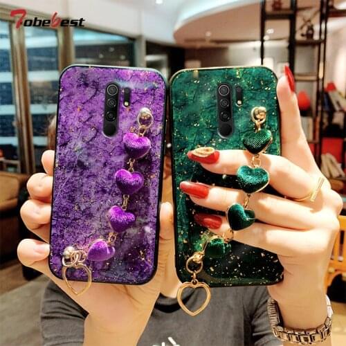 Luxury Love bracelet Case For Xiaomi Redmi 9 9A 9C 8 8A 7 7A 6 6A Pro Coque Gold Foil Chain Wrist Strap Cover