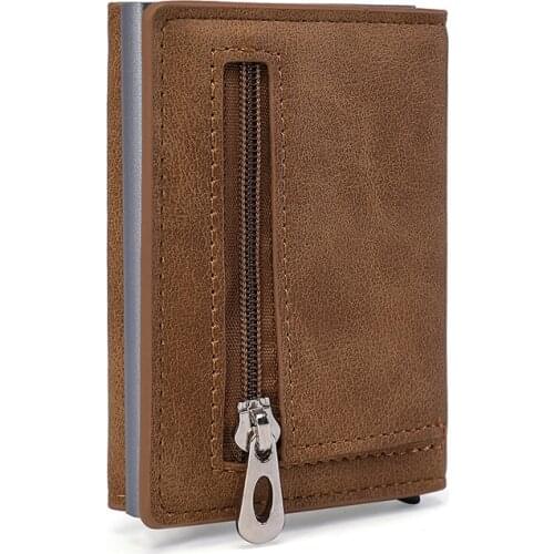 BISI GORO RFID Aluminium Card Holder Coin Purse Travel Card Upgrade Top PU Leater Metal Box Case Bag Business Credit Card Holder