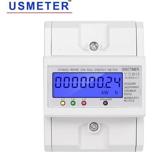 DDS024R LCD Digital Display with Backlight 3 Phase Wattmeter Modbus Energy Meter RS485 80a 4P DIN Rail Smart Electricity Meter