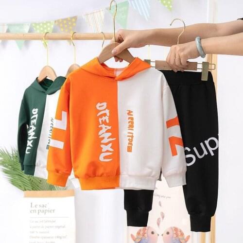 Kids Clothes Set 2020 Spring Autumn Children Boys Letter Suit Pullover Sweater + Trousers Baby Fashion Girls Stitching Clothes