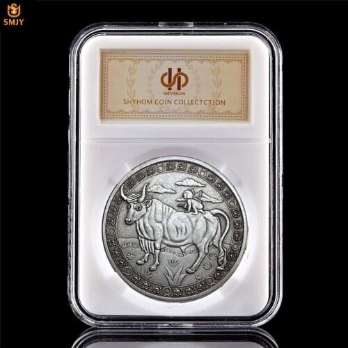 Twelve Constellations Taurus Silver Plated Metal Coin Tarot Astrology Relief Zodiac Bull Replica Memorial Coins Value Collection