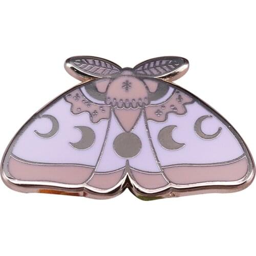 DZ19 Moth Triple Moon Goddess Enamel Pins Brooches Lapel Badge Jewelry For Friends Kids