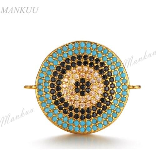 FC007b Turkish Fashion CZ Micro Cubic Zircon Pave Connectors Round Gold Color Jewelry Finding for Bracelet Necklace Rhinestone