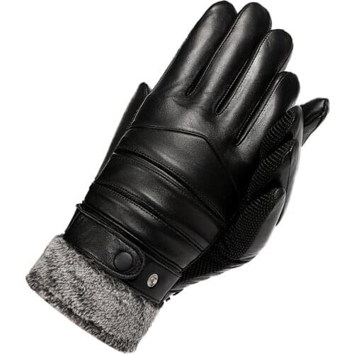 Hot Sel Men Winter Warm PU Leather Gloves for Riding Cold-Proof Plus Velvet Thick Windproof Touchscreen Motorcycle Glove -B5