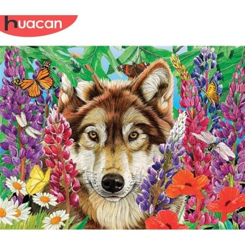 HUACAN 5D DIY Diamond Painting Animal Full Square/Round Diamond Embroidery Wolf Rhinestone Kit Home Decoration Gift