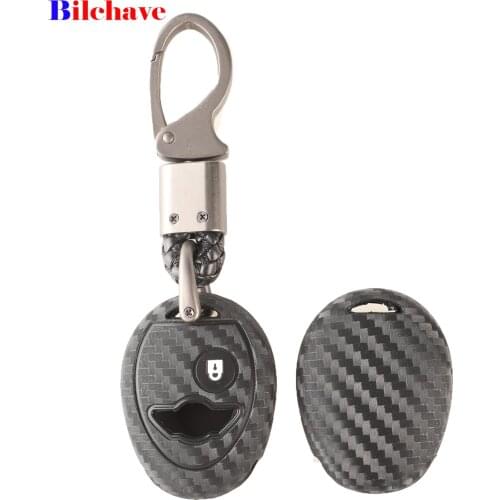 Bilchave Carbon Silicone Remote Car Key Case Protector 1 Buttons Fob For BMW Mini One Cooper R50 R53