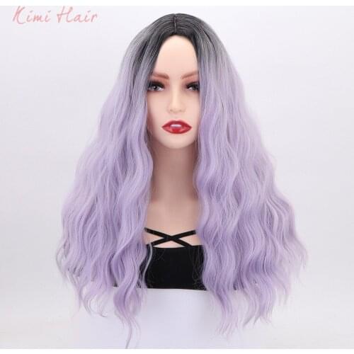 Kimi Hair Long Wavy Ombre Purple Synthetic Wigs Middle Part for Women Heat Resistant Wig for Daily