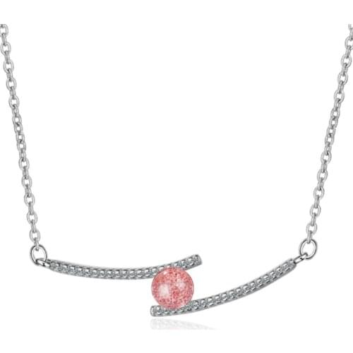 Korean version of the simple temperament wild crystal pink crystal short silver plated necklaces SE014
