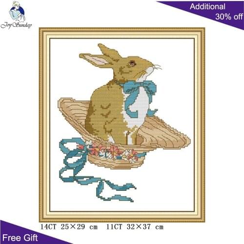Joy Sunday Rabbit With Bow Tie DA442 14CT 11CT Counted and Stamped Lovely Rabbit Home Decor Embroidery DIY Cross Stitch kits