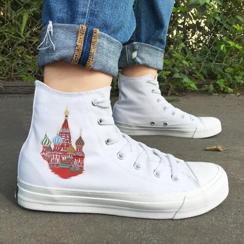 Wen Design Colored Russia Saint Basils Cathedral White Skateboarding Shoes Men High Top Women Canvas Sport Sneakers Plimsolls