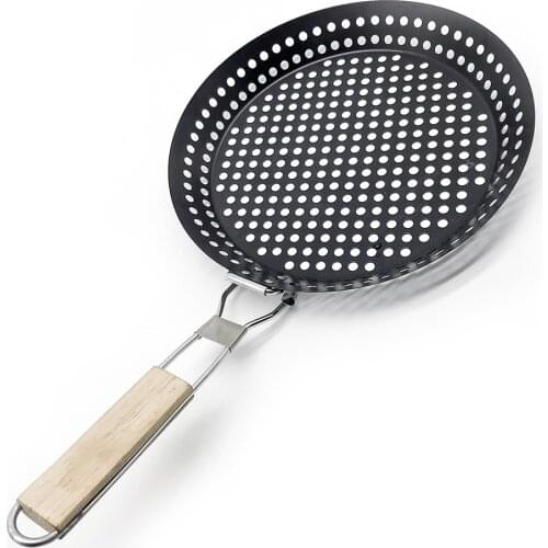 Round Stainless Steel Barbecue Pan Small Barbecue Utensil Portable Folding Outdoor Picnic Barbecue Pan With Handle Home Barbecue