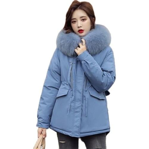 2020 New Faux Fur Collar Hooded Parka Mujer Winter Thick Cotton Padded Short Jacket Women Plus Size Ladies Winter Clothing Coat