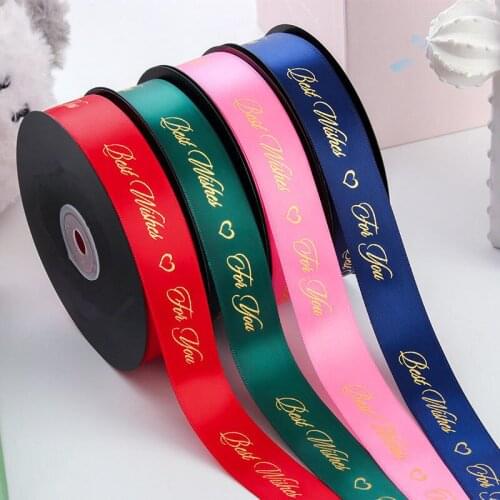 Top 2.5CM High-grade Gold Series Polyester Ribbon 5-10meters Flower Wrap Cake Ties Gift Ribbon Best Wished For You/wedding party