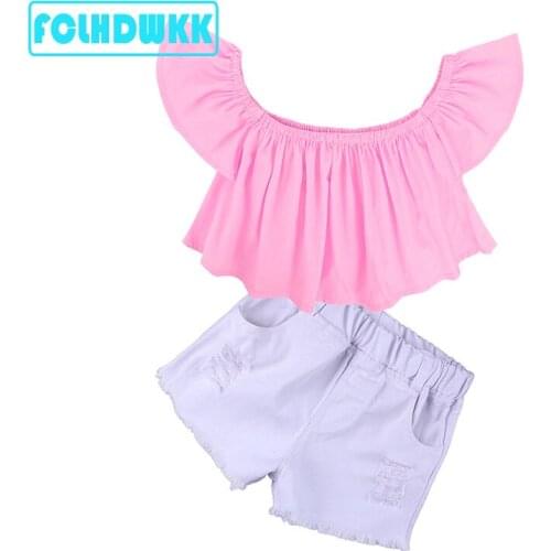 2018 Summer Girls 2Pcs Set Toddler Clothes Baby Girls Pink Cute Top+White Shorts Sport Suits Baby Girls Summer Clothing Set