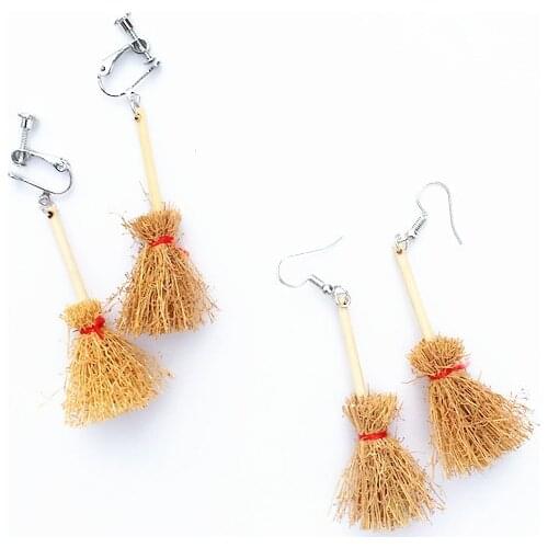 Mini Cute Broom Drop Earrings for Women Fashion Accessories Girl DIY Handmade Unique Personality Dangle Earrings Jewelry