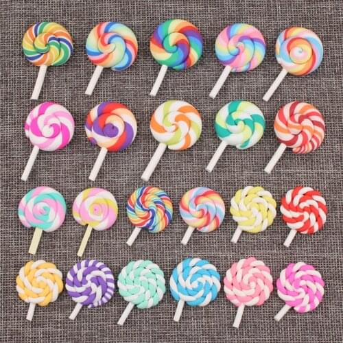 Mini Order 5pcs Handmade Polymer Clay Kawaii lollipop Candy Patch sticker Girl Hair Jewelry Material Candy Button Clay Charms