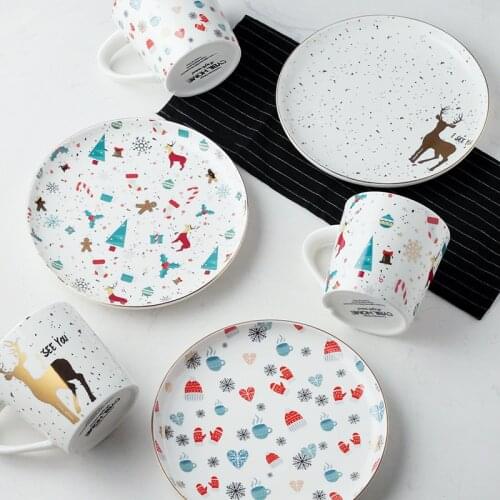 Cartoon Plate Serving Dish Food Tray Christmas Dinner Deer Snowman Dessert Cake Flat Dish Kitchen Utensil Restaurant Dinner 1pcs