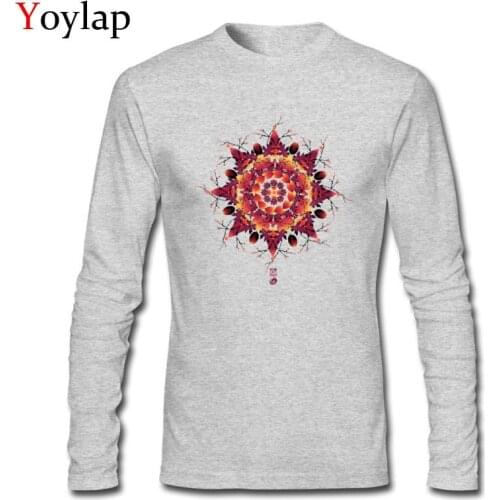 2017 NATURES MANDALA Print Men T-shirt Simple Casual Style Long Sleeve 100% Cotton Tops Tees Unfading Clothing