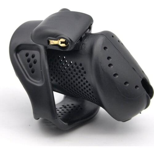 Male Short Perforated 3D Cock Cage With 3 Arc Penis Ring 5 Plastic Lock 1 Brass Built-in Lock Chastity Device Sex Toys For Men