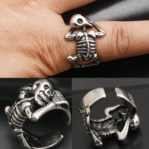 2021 Retro Skeleton Skull Opening Rings for Men Women Fashion Punk Goth Party Ring Accessories Creative Halloween Jewelry Gift