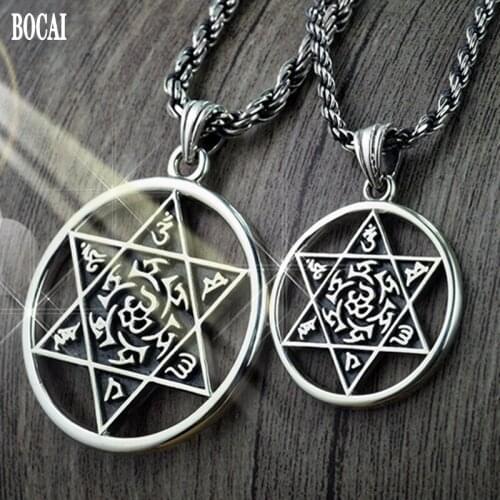 BOCAI New 100% real s925 silver jewelry six-character mantra pendant six-pointed star array amulet for men and women couple p