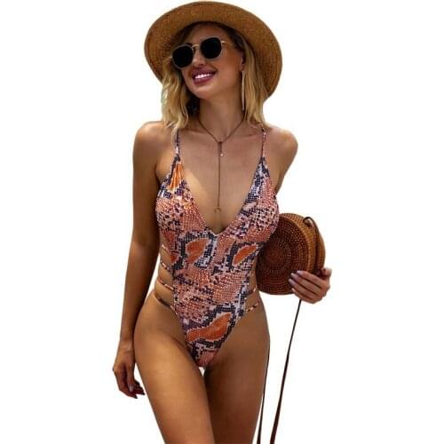 Summer New Snake Print Bikini Suit Women Fashion Brazilian One Piece Swimming Wear Female Push Up Beach Skinny Bikinis