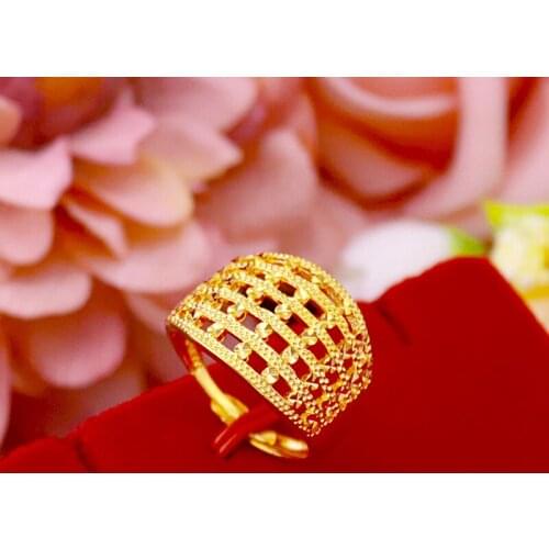 ORIGIONAL FASHION GOLD RING BOUTIQUE WOMENS WEDDING RING 14K YELLOW GOLD ELEGANT ADJUSTABLE RING STATEMENT JEWELRY NOT FADE